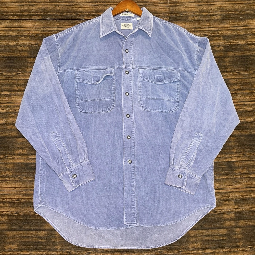 Vintage 90s Fieldmaster Corduroy Blue Button Up Long Sleeve Mens Size Large Tall